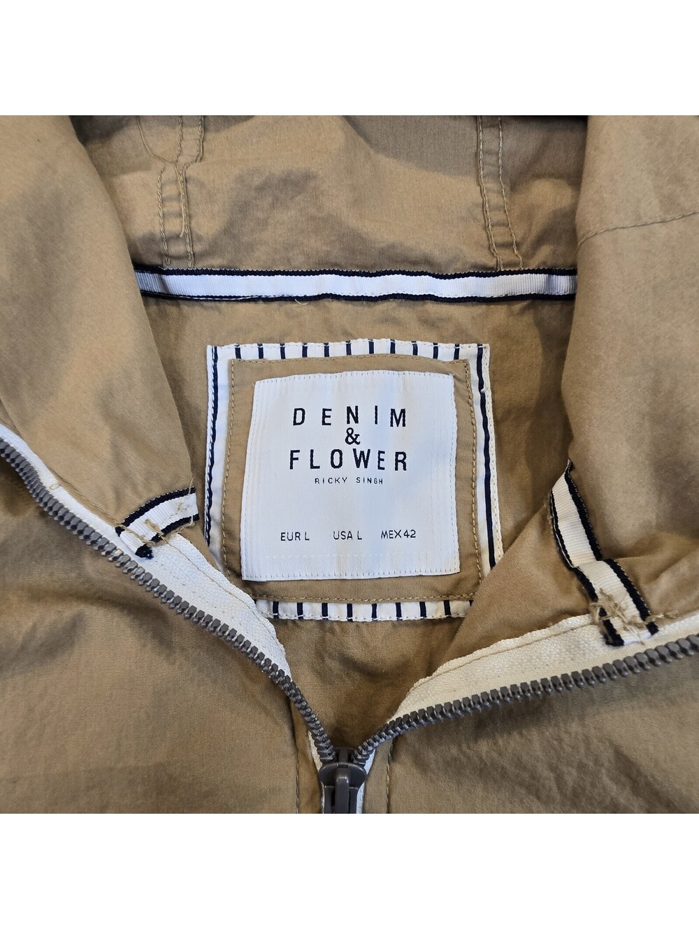 Denim & Flower Jacket Men’s L Lightweight Unlined Hooded Full Zip Ricky Singh - Picture 4 of 9